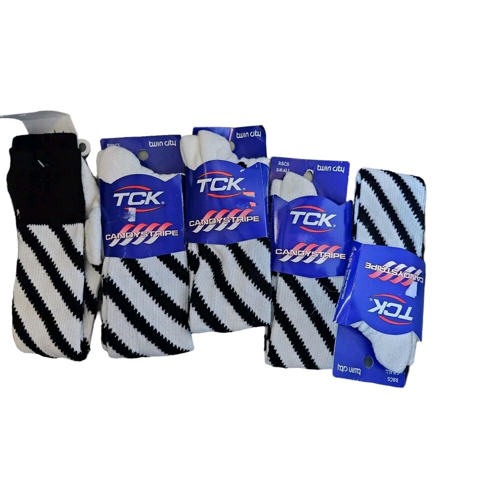 Twin City Crew Socks TCK candy Stripes Long Black Sz Med Small 5 Pairs